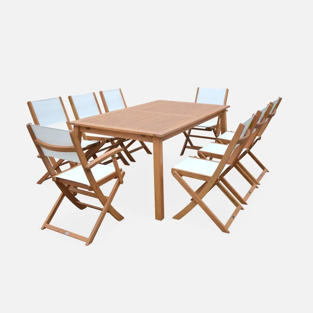 sweeek 8-seater Extendable Wooden Garden Table Set With 8 Chairs in Light Brown 2