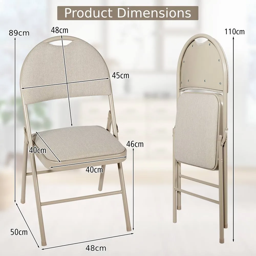 Costway Set of 6 Folding Chair Armless Padded Kitchen Dining Seat Portable Guest Chair in Beige 2