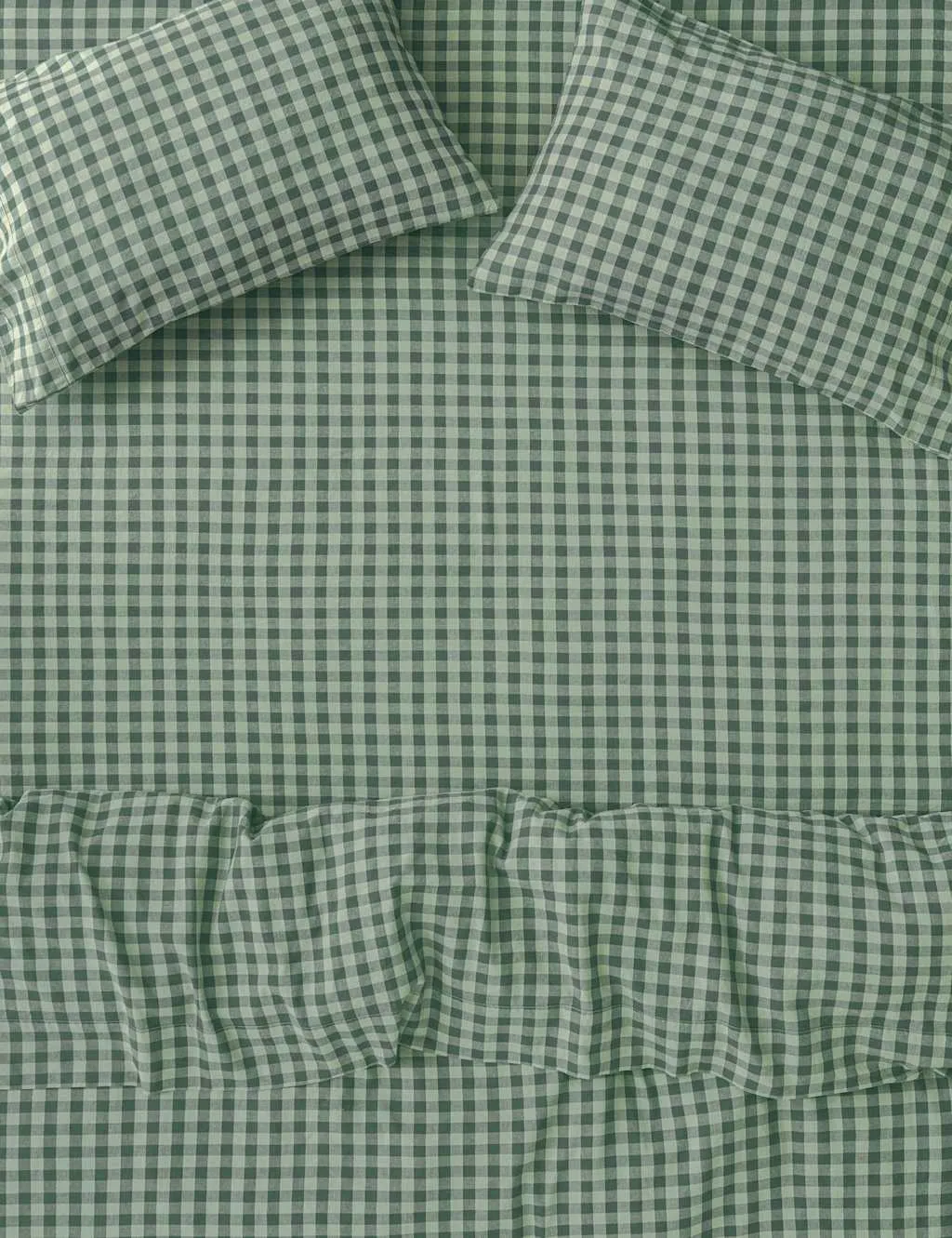 Piglet In Bed Linen Rich Gingham Fitted Sheet Dark Green Mix