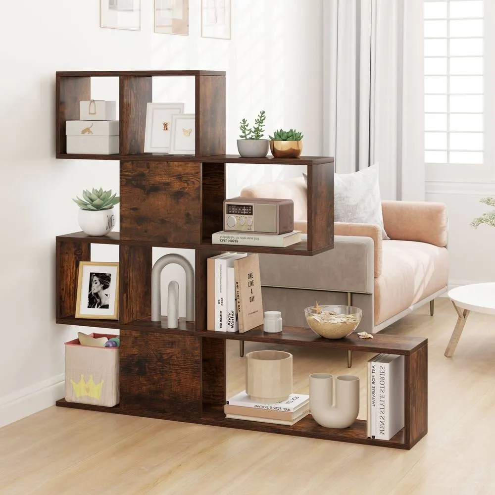 Costway 4-Tier Freestanding Bookshelf Wooden Ladder Display Shelf in Brown 4