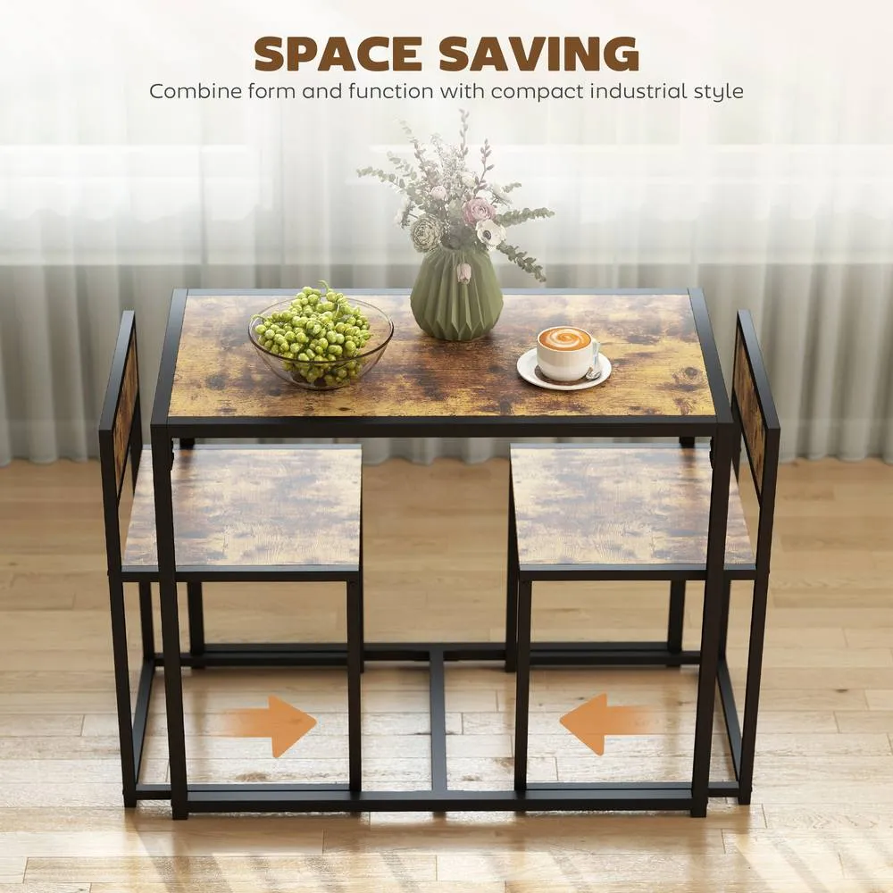 HOMCOM 3 Piece Dining Table Set with Metal Frame in Brown 4