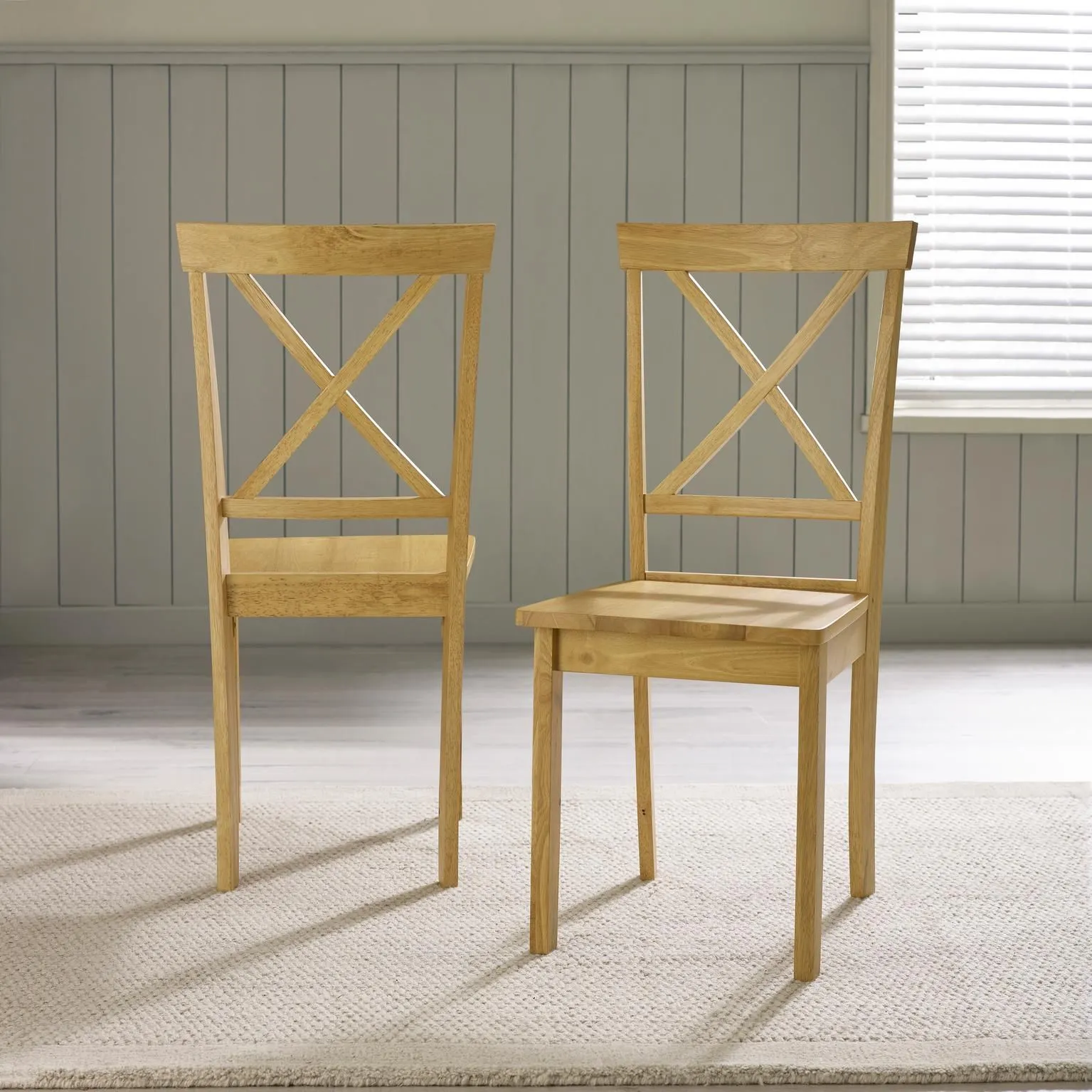 FurnitureboxUK Millford x2 Solid Wood Crossback Dining Chairs in Light Oak 2
