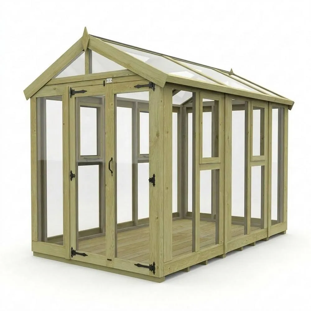 Buttercup Farm 6ft x 10ft Apex Glass Greenhouse - Pressure Treated Timber in Brown