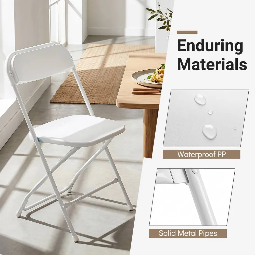 Costway 4 Pack Foldable PP Chairs Metal Frame For Party Picnic Office Wedding in White 6