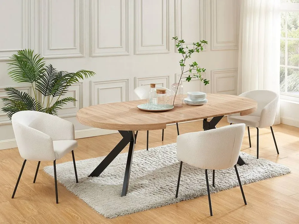 Vente-unique 4 - 8 Seater Extendable Dining Table - MDF & Steel - Natural and in Light Oak 5