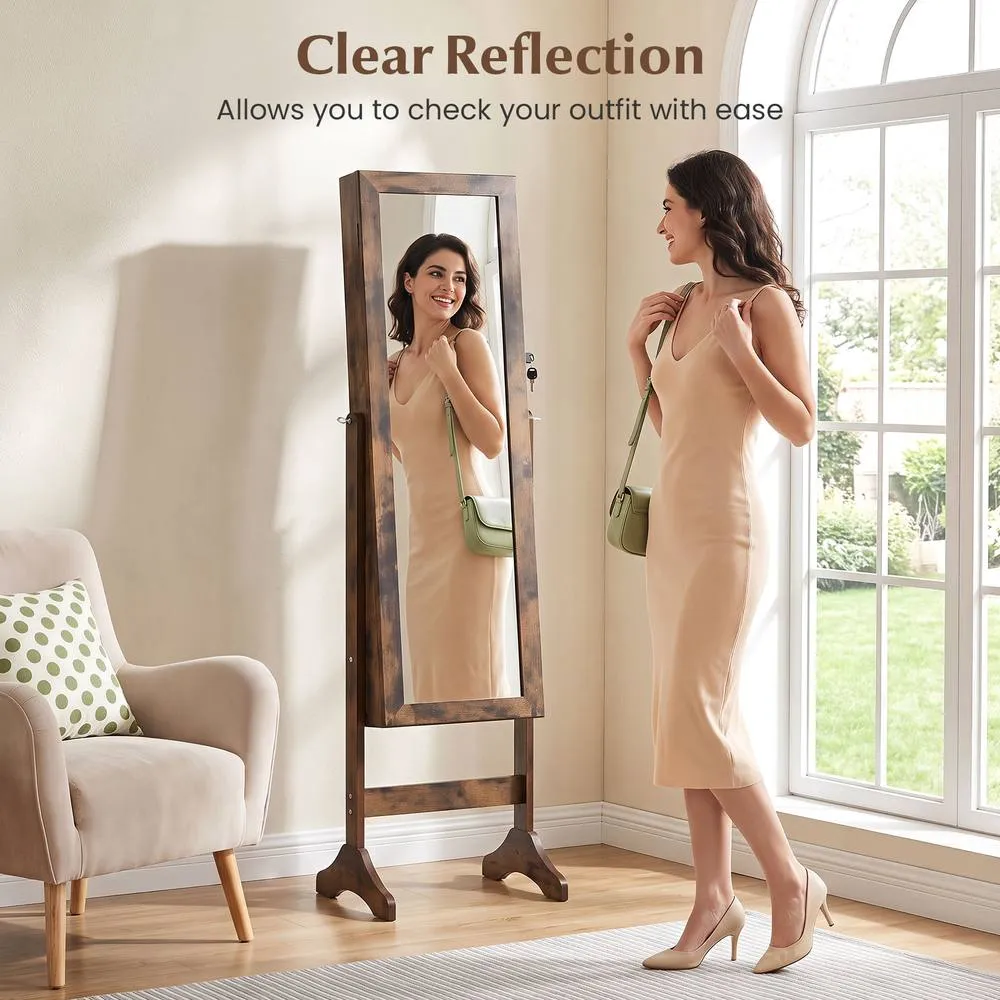 Costway Freestanding Jewelry Armoire Cabinet with Full Length Mirror in Brown 4