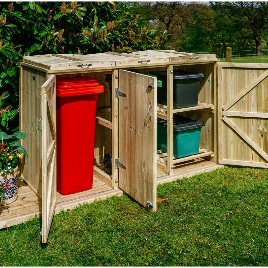 Buttercup Farm Shireburn Bin Store, Fits 2x 180L/240L Wheelie Bins & 2x Boxes in Brown 2