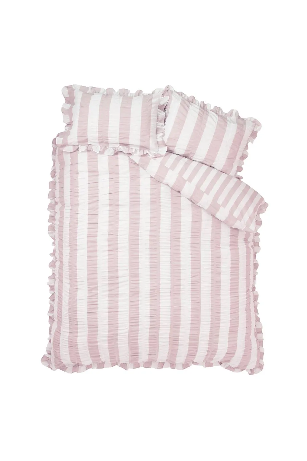 Catherine Lansfield 'Seersucker Frill Stripe' Duvet Cover Set in Pink 5