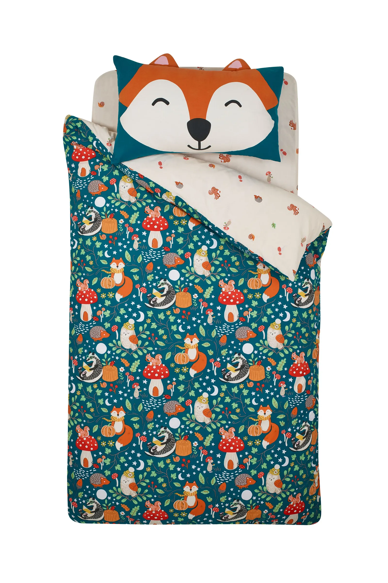 Catherine Lansfield 'Fox & Woodland Friends' Reversible Duvet Cover Set in Green 5