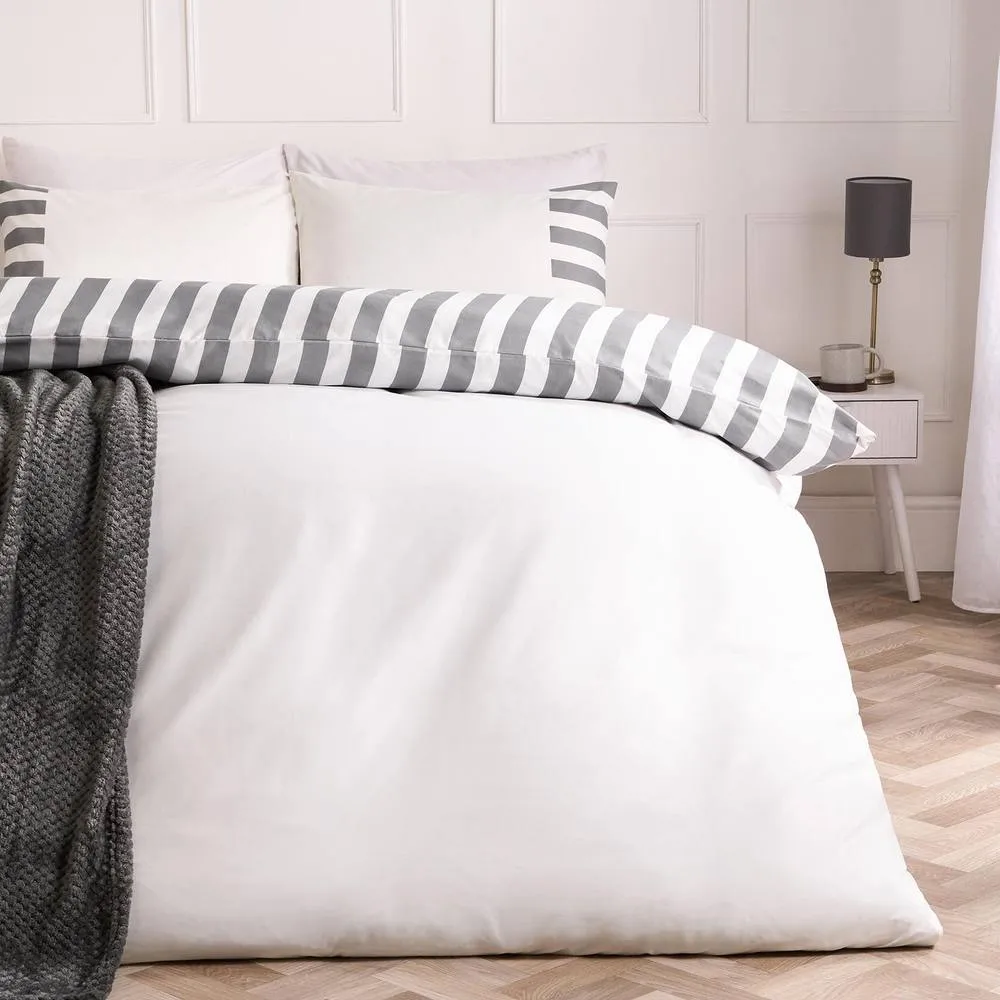 OHS Stripe Edge Bedding Set Microfibre Duvet Cover with Pillowcase in White