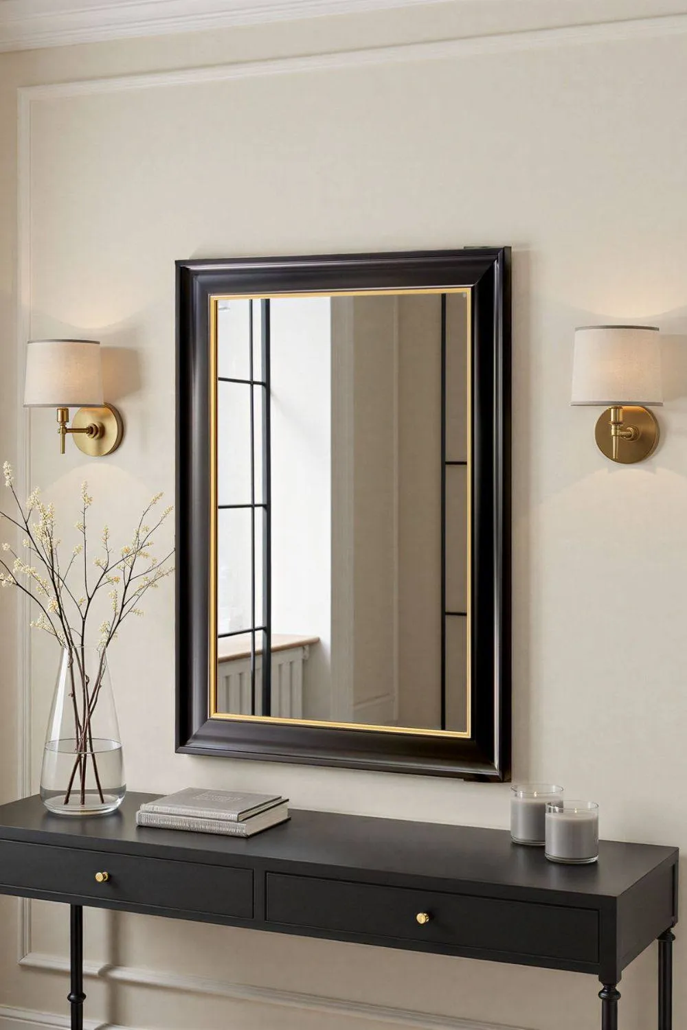 Yearn Mirrors Georgian Black Gold Framed Bevelled Mirror
