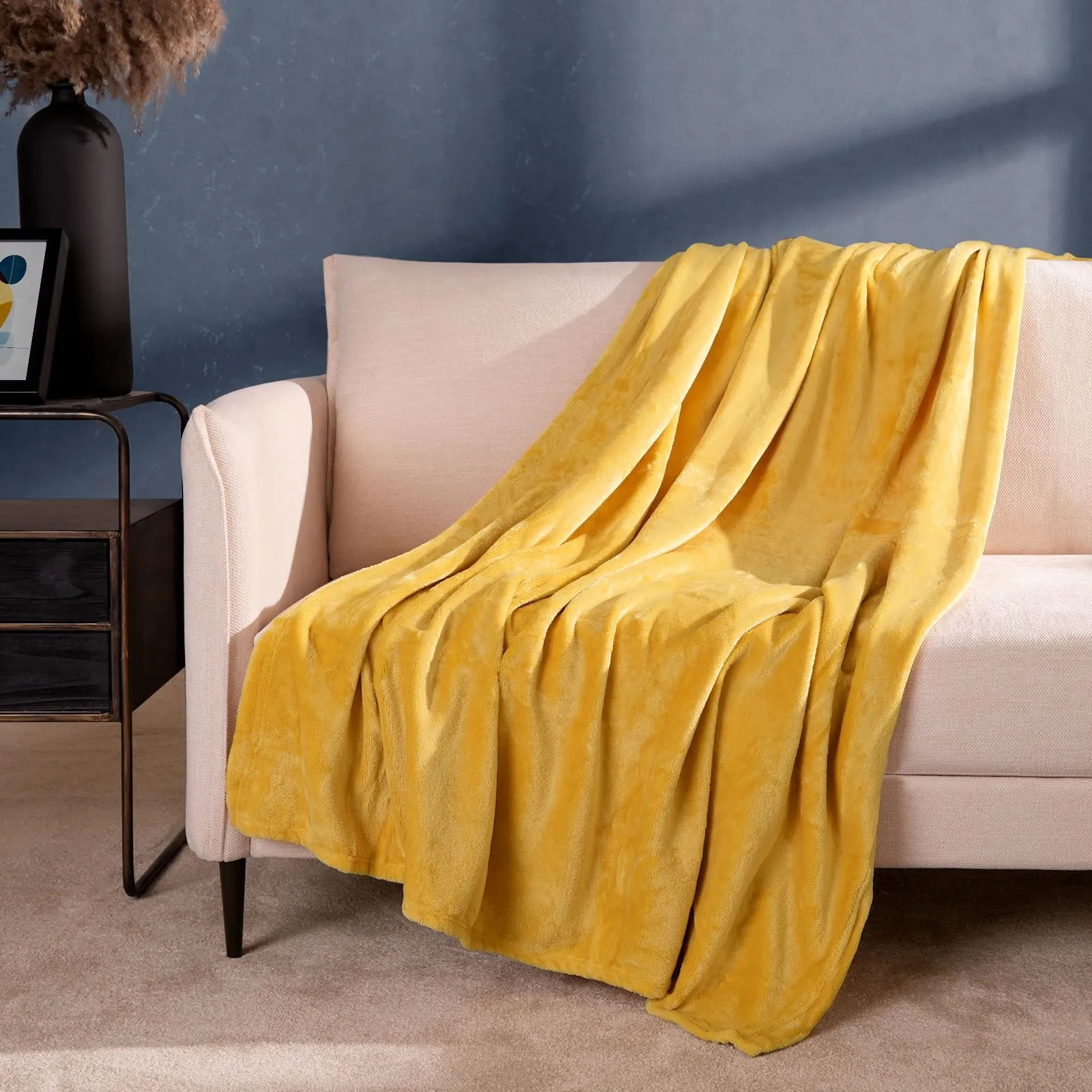 OHS Ultra Soft Flannel Fleece Throw Blanket in Mustard