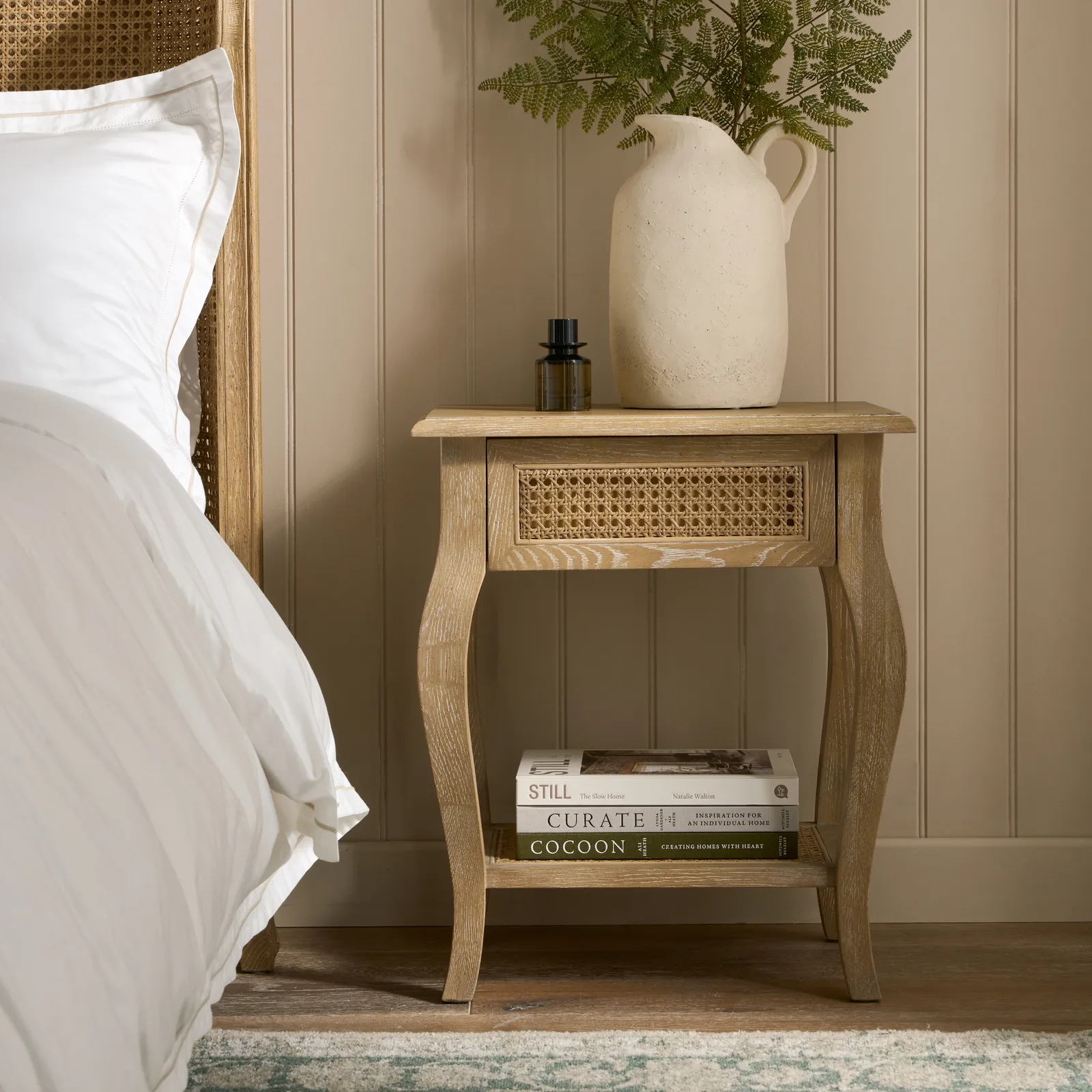 Sienna Beau Rattan Bedside, Weathered Oak / Rattan