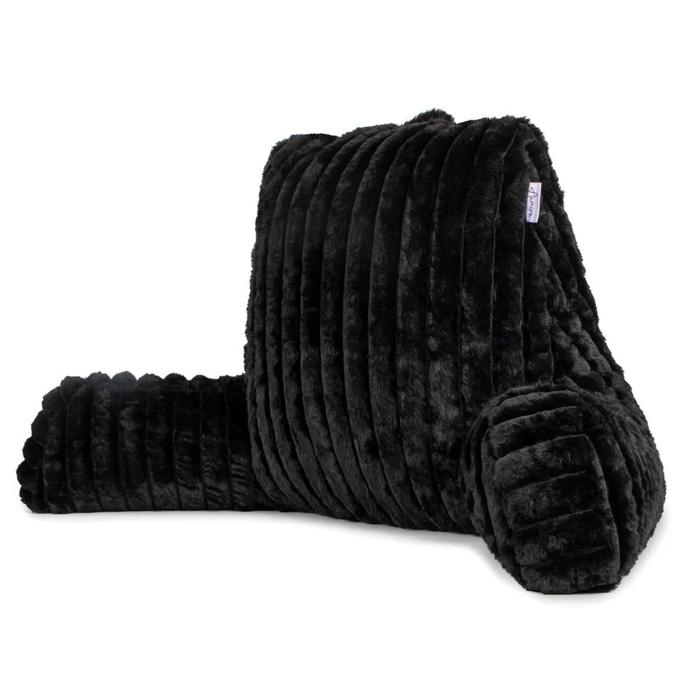 Aamira Reading Pillow Black Faux Fur Ribbed Memory Foam Support Cushion