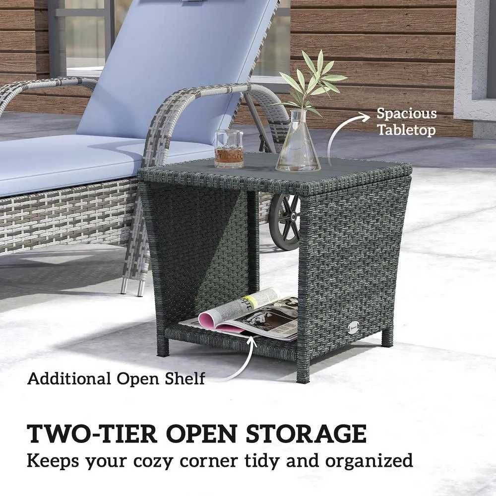OUTSUNNY Side Table 2-Tier with Storage Shelf/Grey in Grey 4