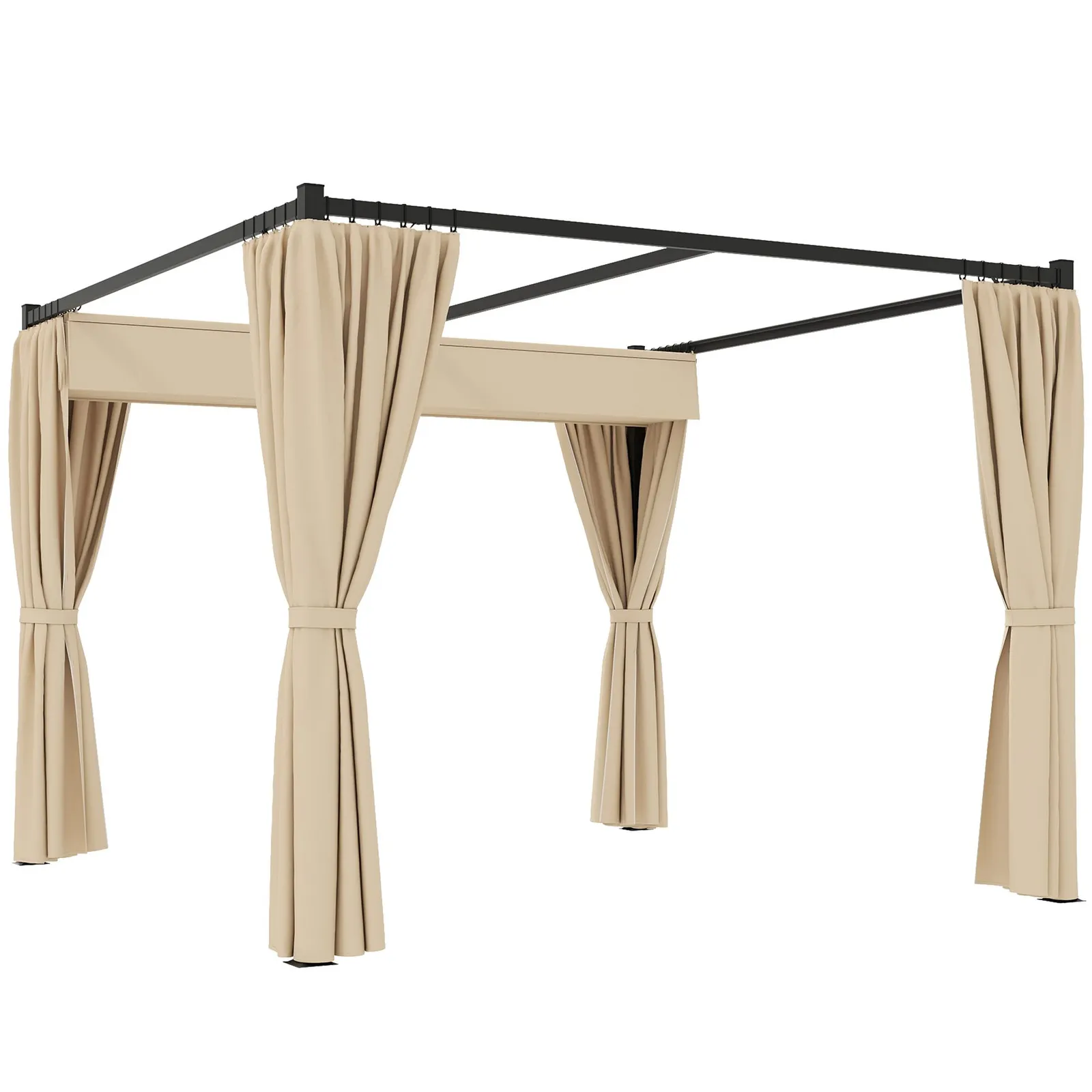 OUTSUNNY 3 x 3(m) Pergola with Retractable Roof & Curtains in Beige 2