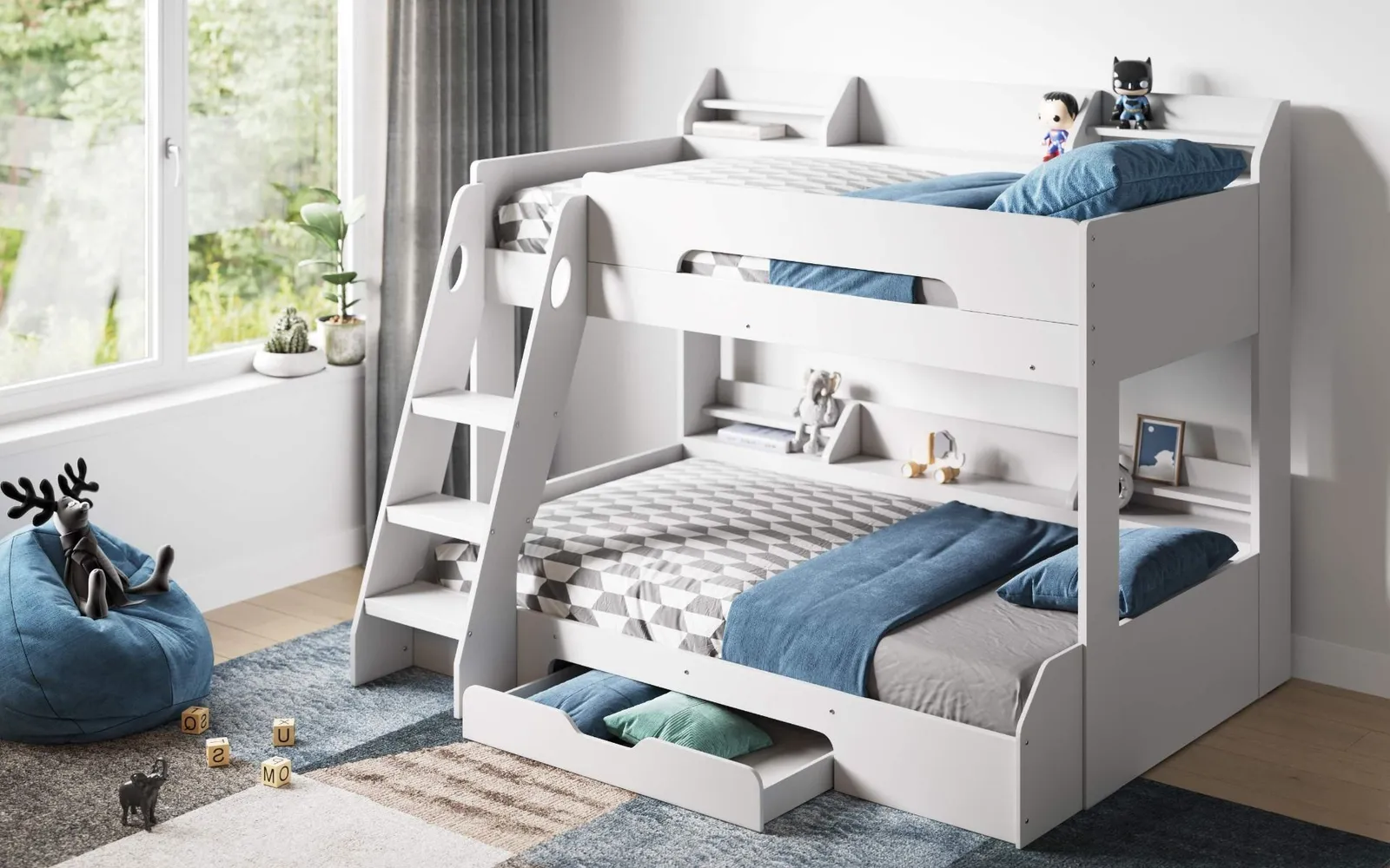 Flair Flick Triple Bunk Bed with Storage in White 1