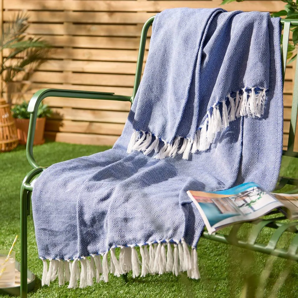 Furn Dessa Woven Indoor/Outdoor Throw in Cobalt