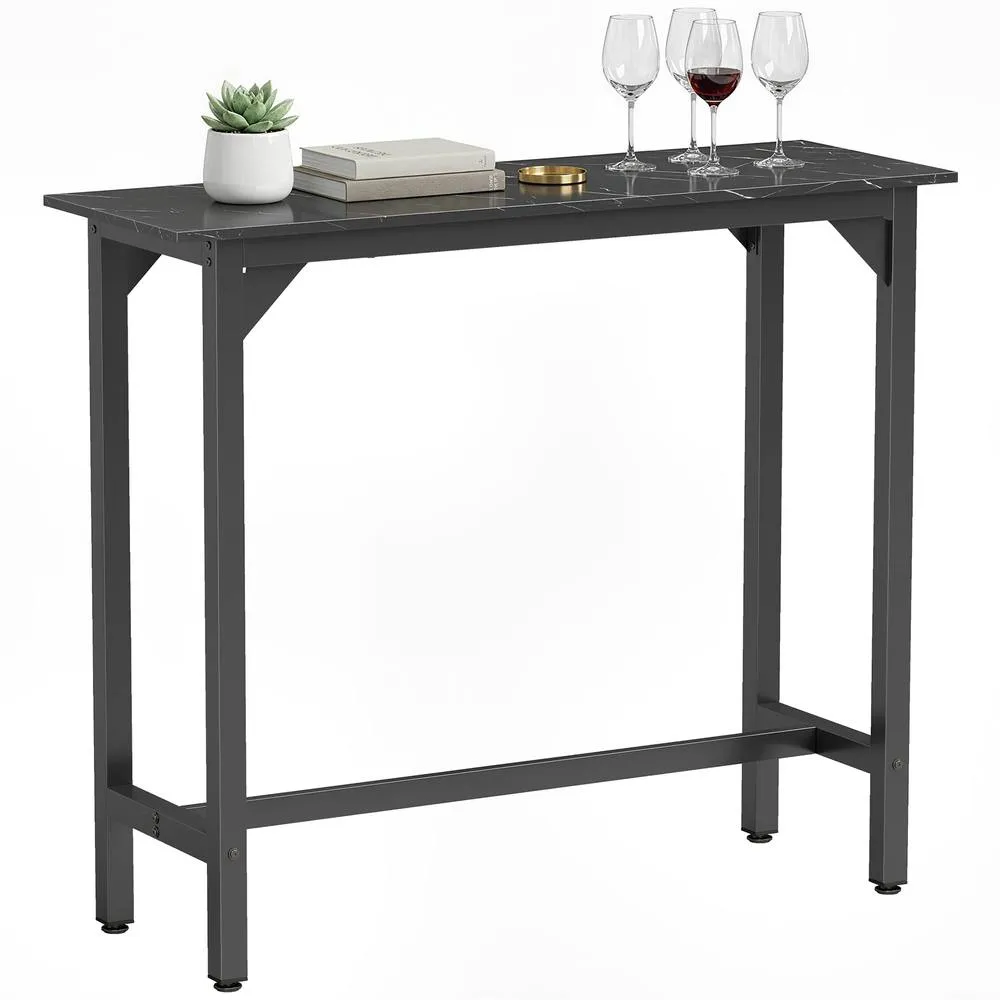 HOMCOM Bar Table Coffee Table with Adjustable Footpads Black Marble Effect 2