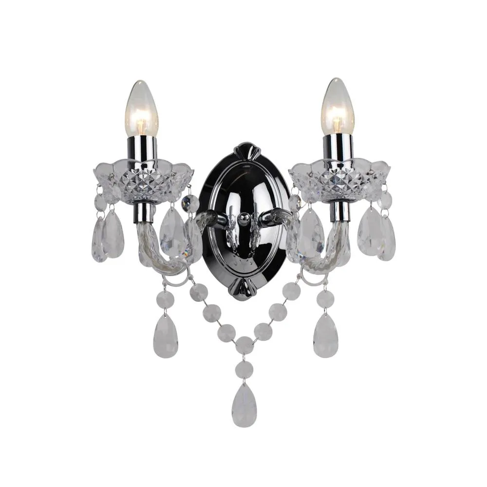 First Choice Lighting Clear Acrylic & Chrome Marie Therese Style Twin Wall Light