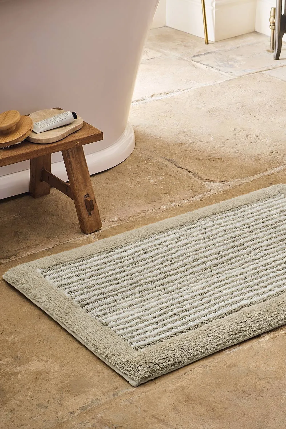 CHRISTY 'Portobello Stripe' Coastal Inspired Bath Rugs in Beige 1
