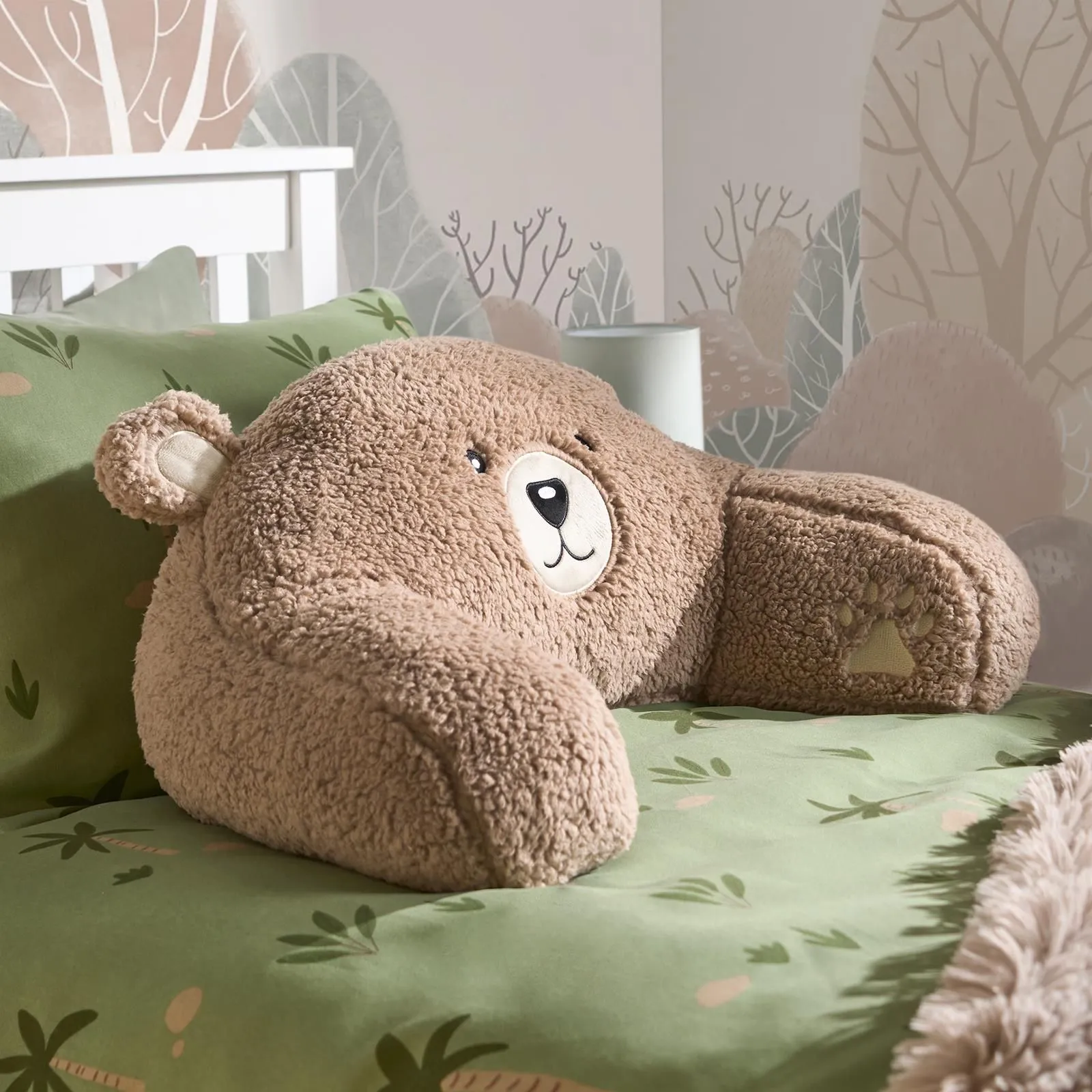 OHS Bear Teddy Fleece Reading Cuddle Cushion Gaming Reading Bed Support in Natural