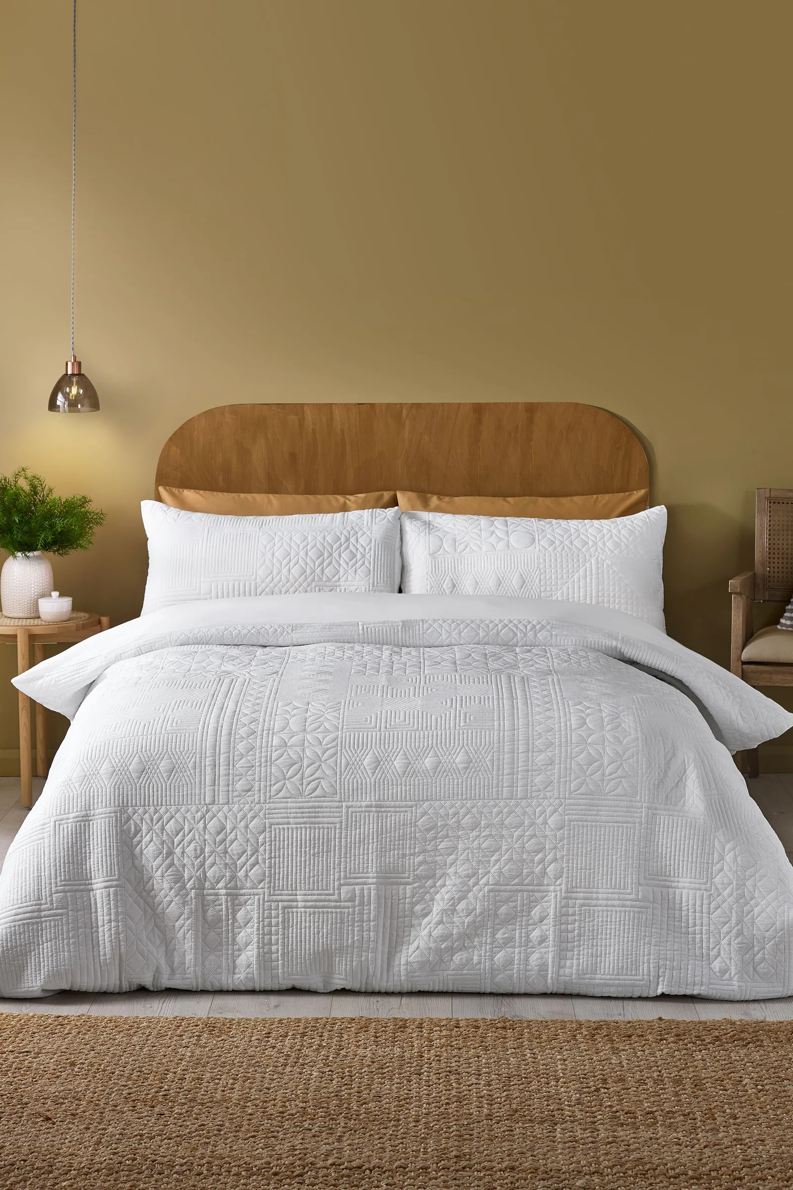 Catherine Lansfield 'Folkstone Geo' Duvet Cover Set in White