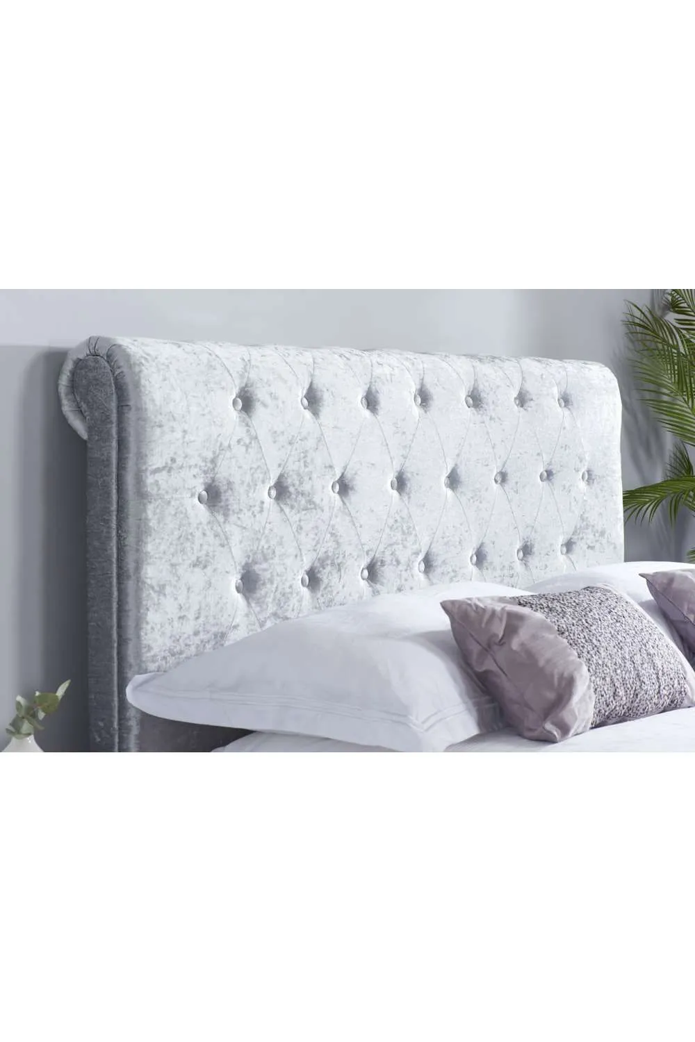 Birlea Grey Fabric Ottoman Bed Frame Storage Sienna Crushed Velvet in Metallic Silver 5