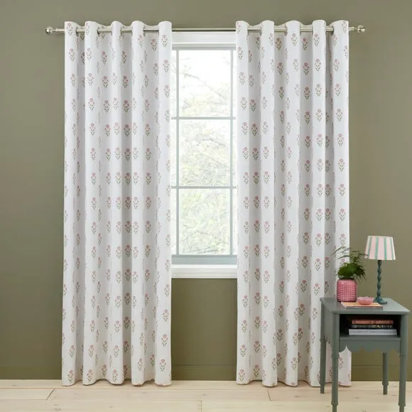Fiorella Frilled 100% Cotton Blackout Eyelet Curtains 2