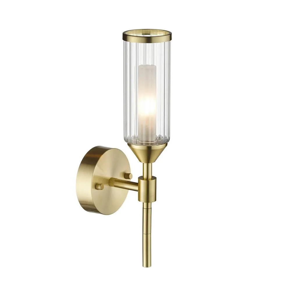 Netlighting Trieste Wall Lamp Satin Brass Plate Clear Frosted Glass in Gold