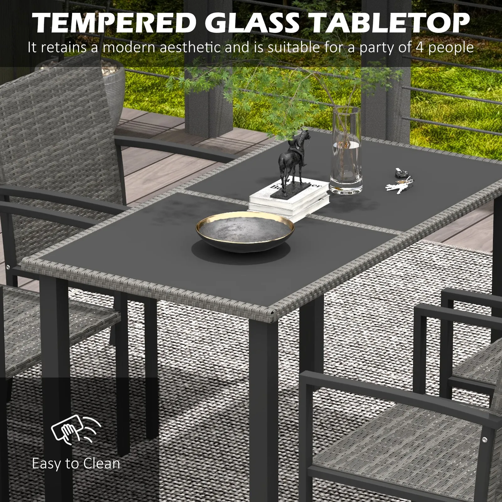 OUTSUNNY 4 Seater Rattan Garden Furniture Set w/ Glass Tabletop in Grey 6