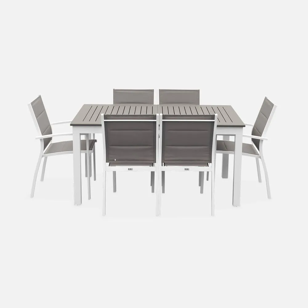 sweeek 6-seater Extendable Aluminium Garden Table With Chairs in White 3