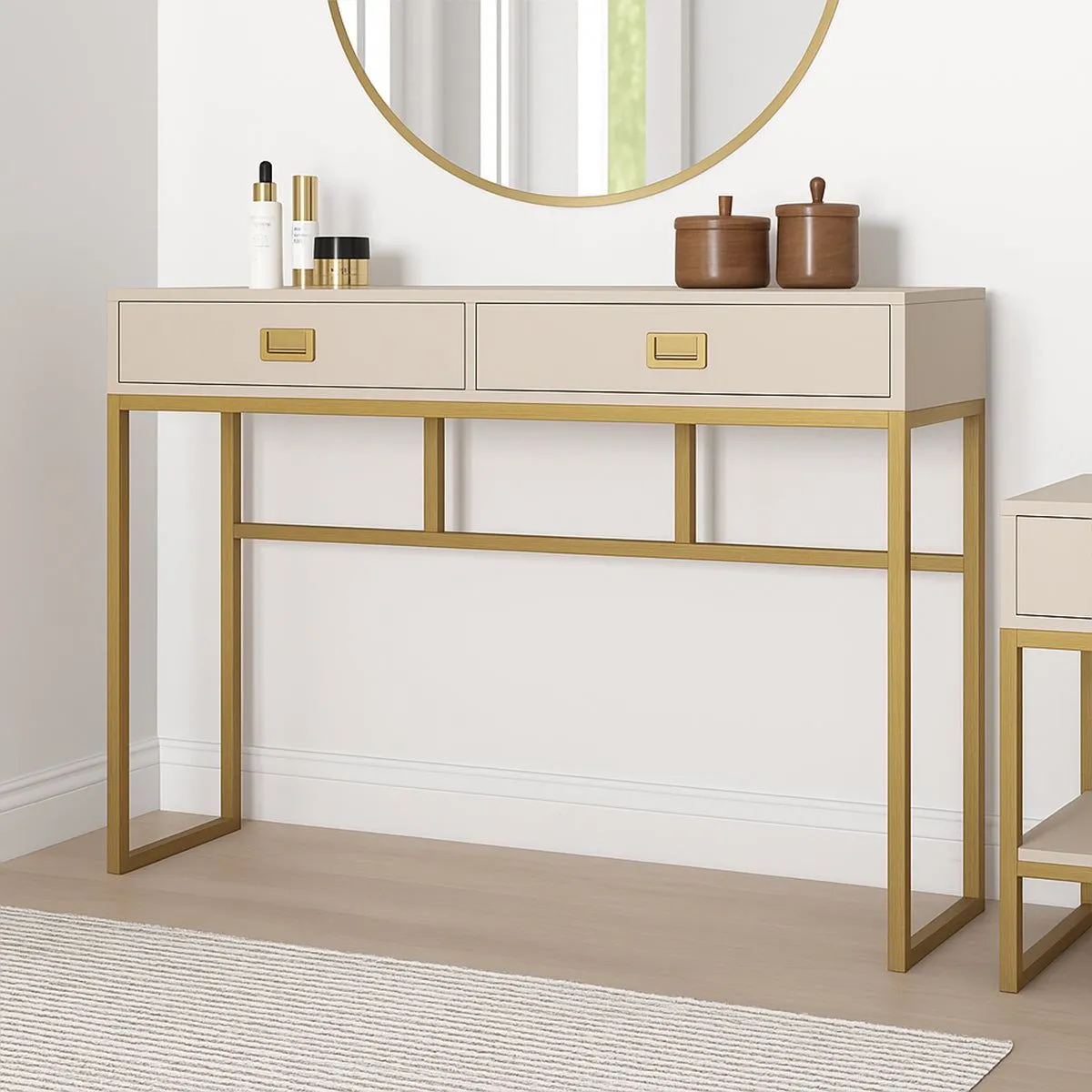Melody Maison Large 2 Drawer Dressing Table & Pair Of Bedside Tables - Elle Stone Range in Beige 6
