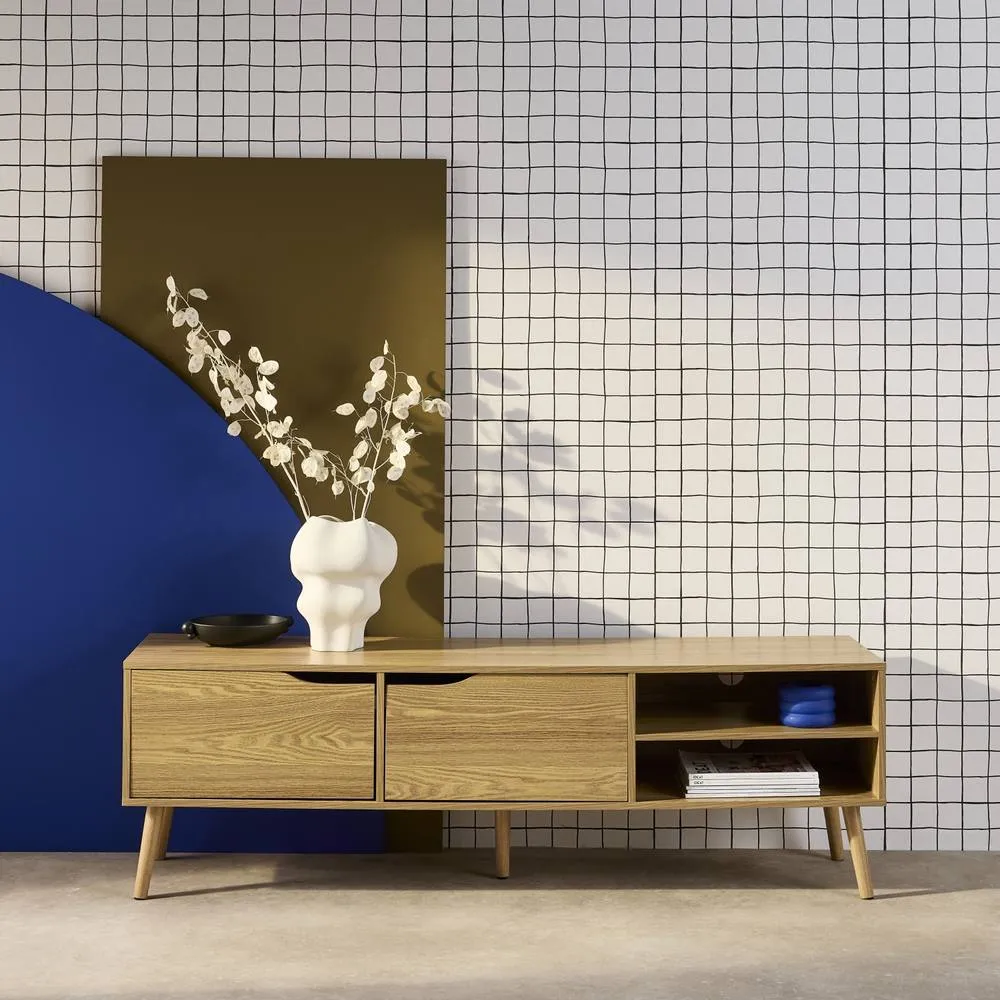 sweeek 160cm Vintage Tv Unit Wooden Effect 2 Doors in Light Grey 6