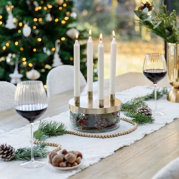 Metal Candlestick Holder with Glass Bowl