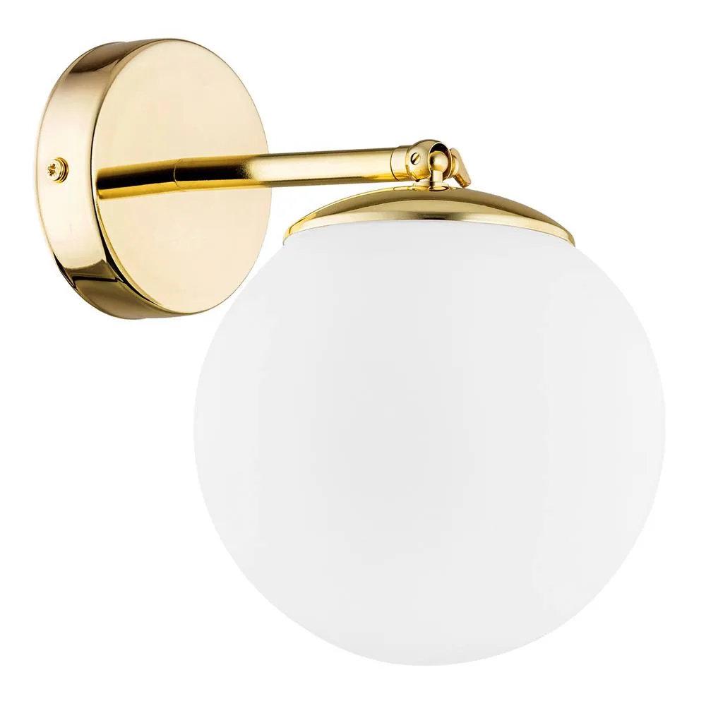 Netlighting Satelite Plus Outdoor Globe Wall Lamp Opal Matt Brass Steel IP44 in Gold