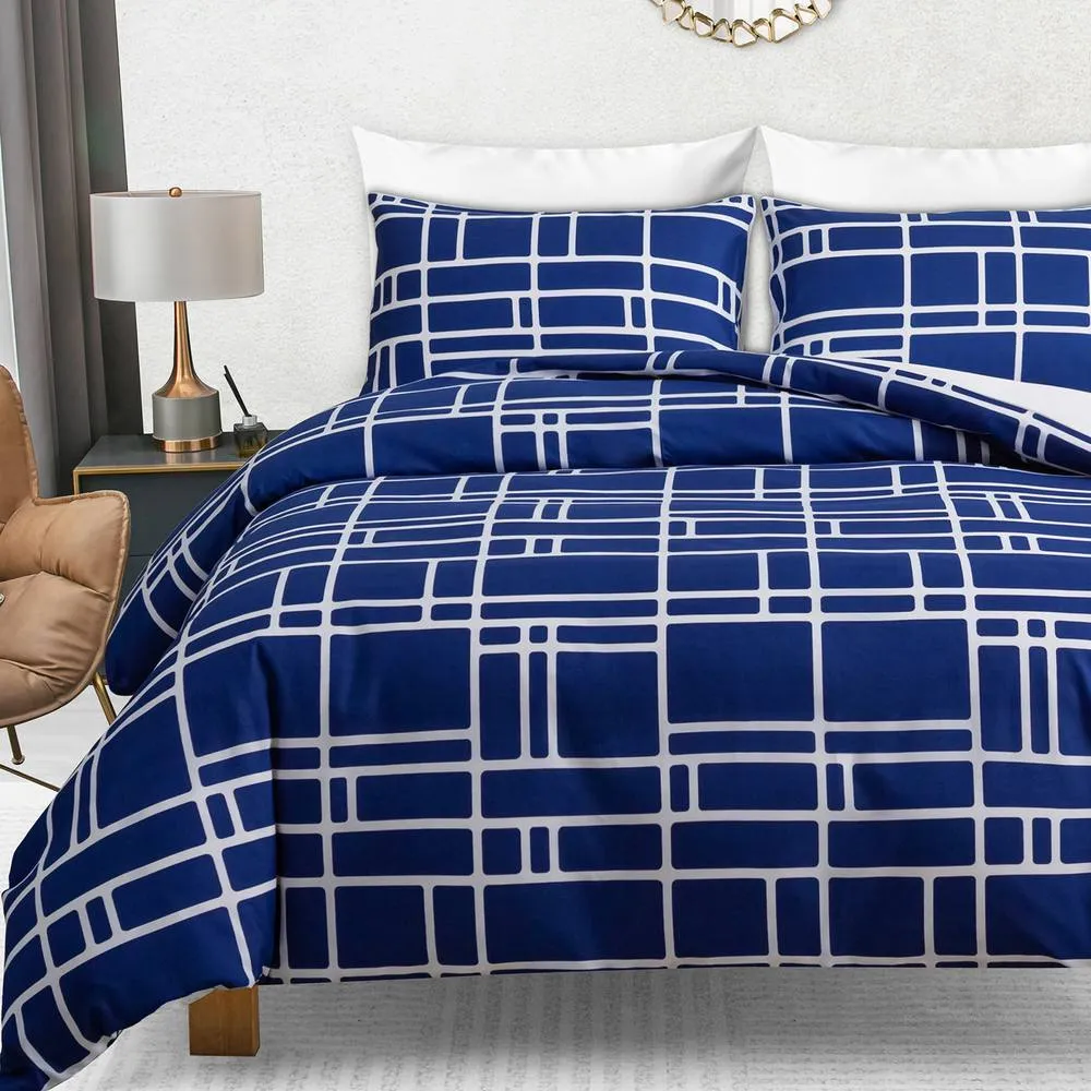 Pamposh Double Brushed Microfibre Duvet Cover Set With Zipper Closure in Blue
