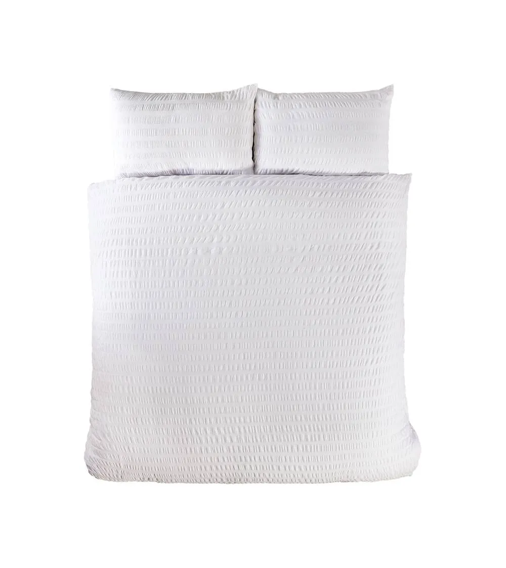 Rapport Home Seersucker Polycotton Luxury Duvet Cover Set with Pillowcase in White 3