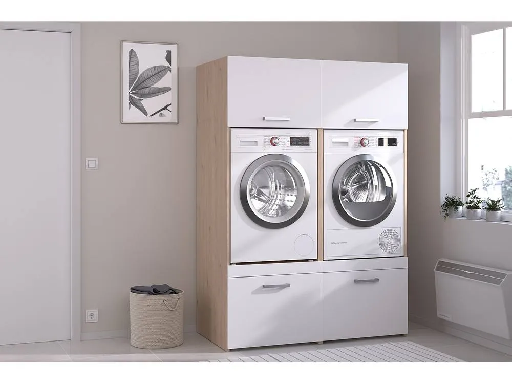 Vente-unique Cabinet for 2 Washing Machines With Cupboards - Light Natural and in Light Oak