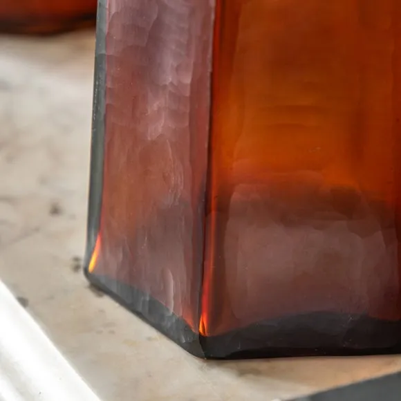 Crossland Grove Organic Faceted Hurricane Amber H200mm, Brown 3