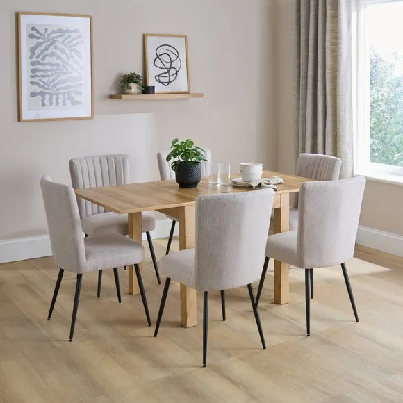 Fulton4-6 Seater Fliptop Oak Effect Dining Table with 4 Taylor Natural Dining Chairs 2