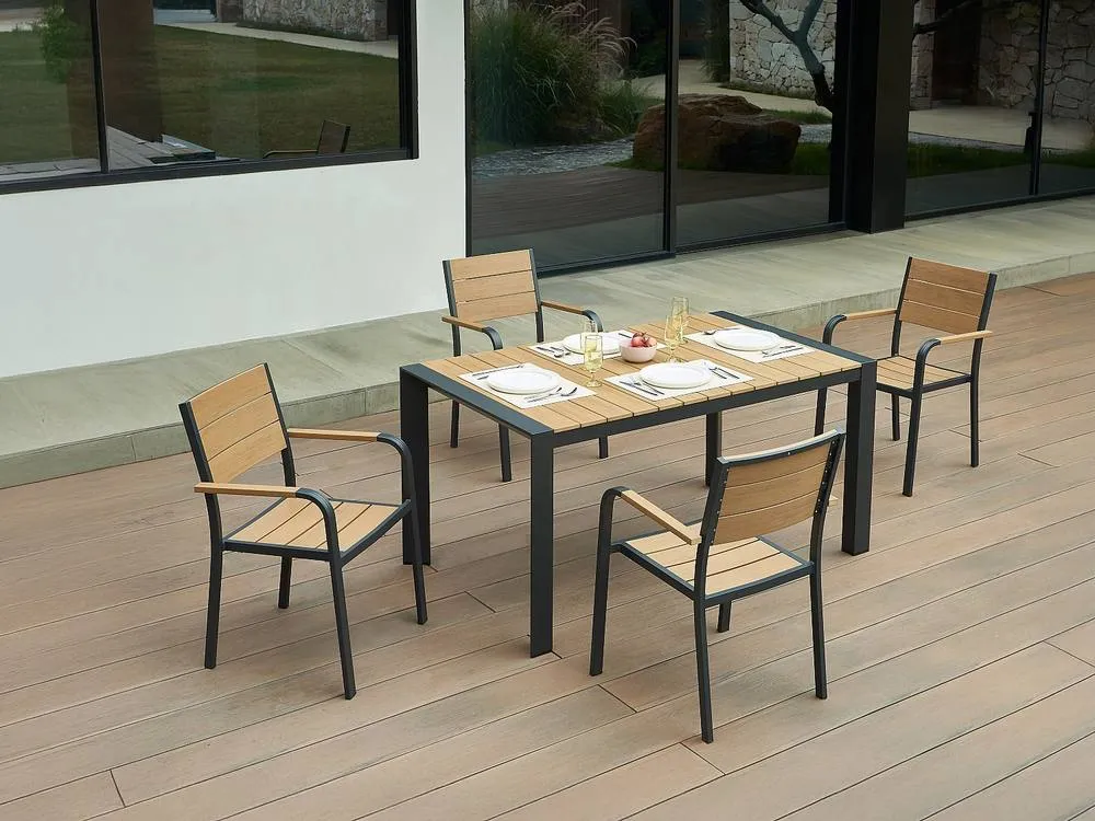 Vente-unique Aluminium Garden Table L.150 Cm - Light Natural & Anthracite - NYROS in Grey