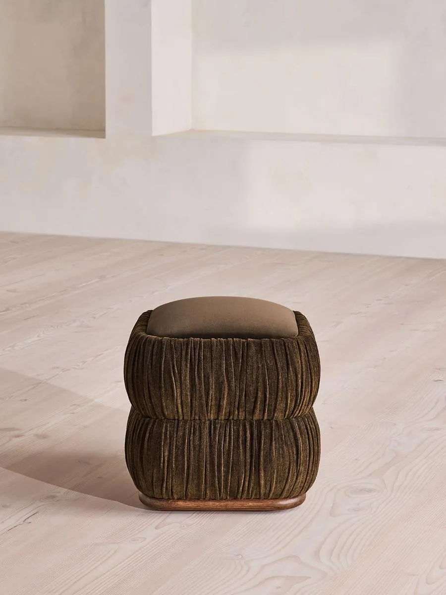 Tabitha Footstool, Linen Chenille & Velvet, Chocolate