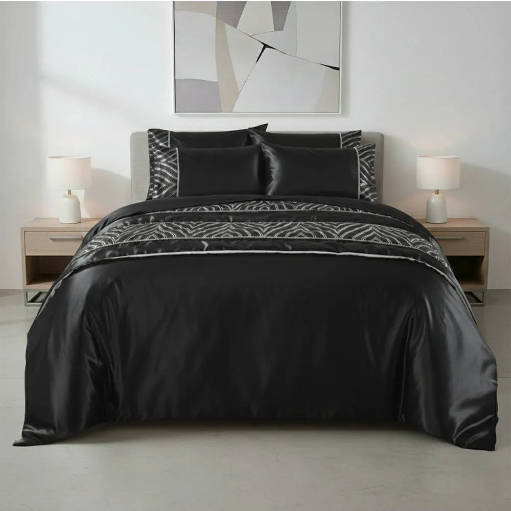 Snug City Shimmer Duvet Cover Set Luxury Bedding with Elegant Metallic Finish in Black