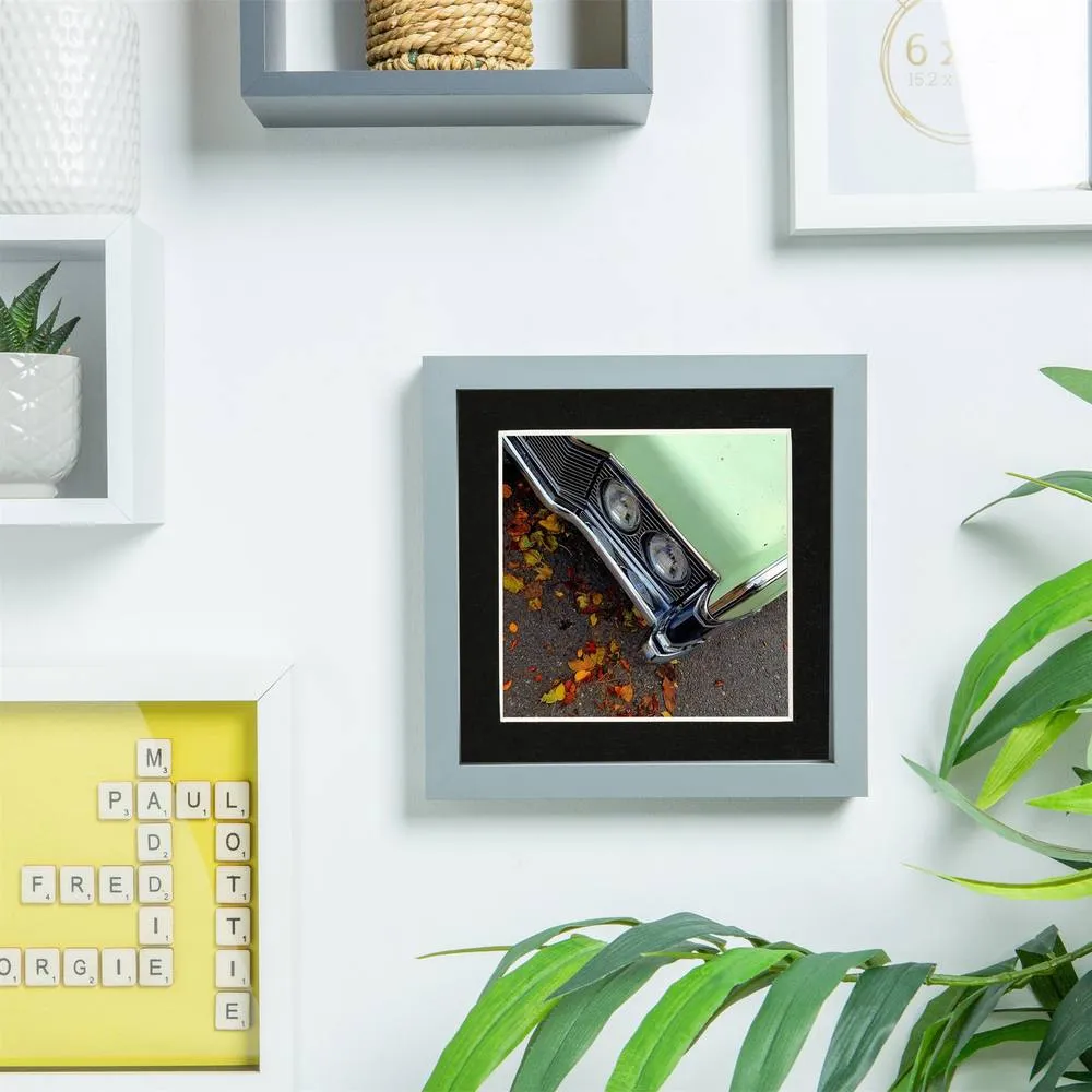 Nicola Spring 3D Box Photo Frame with 4" x 4" Mount - 6" x 6" - Grey in Black 5