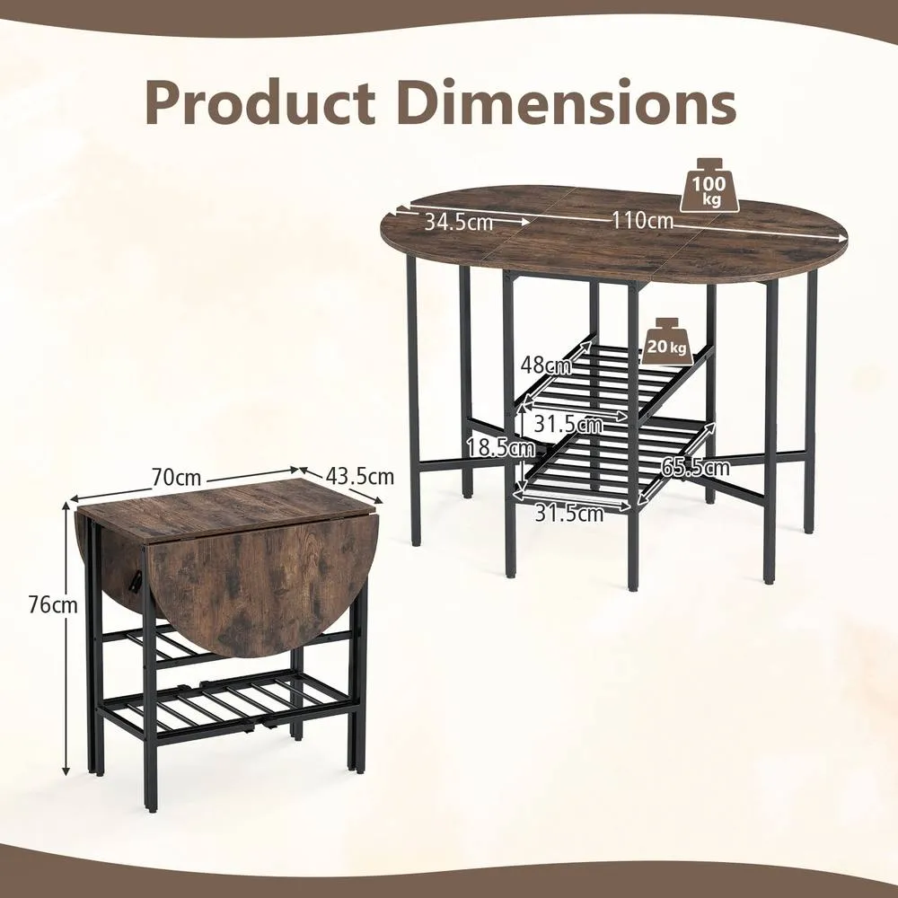 Costway Folding dining table Oval dining table w/2 folding panels Dining table in Brown 2