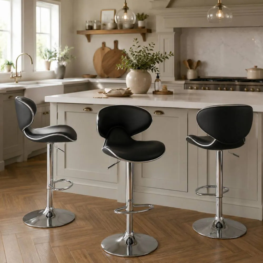 netfurniture Dove Black Kitchen Bar Stool Padded Back Height Adjustable 6