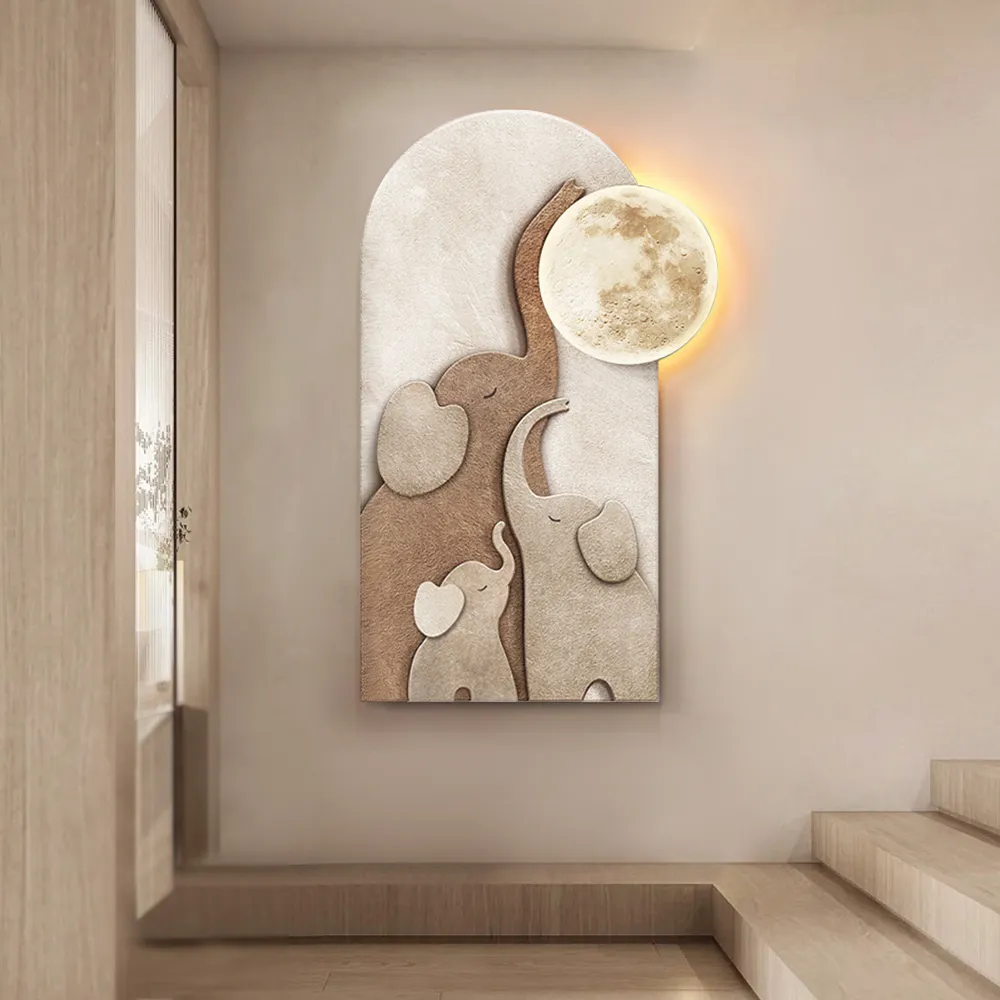 800mm Arched LED 3D Acrylic Elephant Moon Wall Sculpture Art Decor Living Room Bedroom