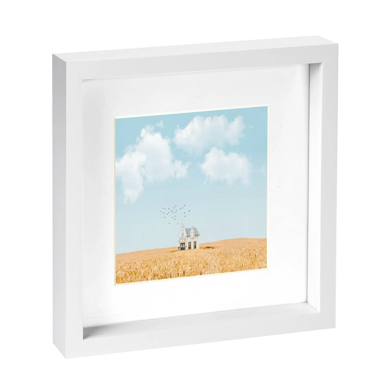 Nicola Spring 10" x 10" White 3D Box Photo Frame - 6" x 6" Mount