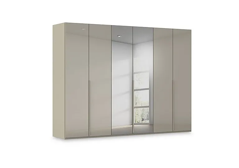 Haven 301cm 6 Door Hinged Wardrobe with 4 Glass Doors and 2 Mirror Doors